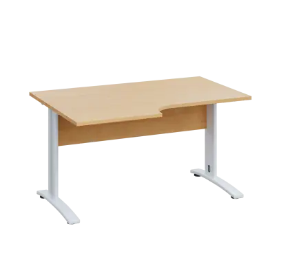LKR 28 - 146 stůl kancelářský, rohový, levý, kovová podnož bílá, deska 25 mm, široký 1400 mm, javor horský