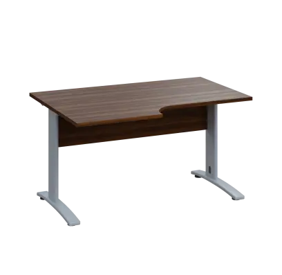 LKR 28 - 146 stůl kancelářský, rohový, levý, kovová podnož stříbrná, deska 25 mm, široký 1400 mm, ořech královský