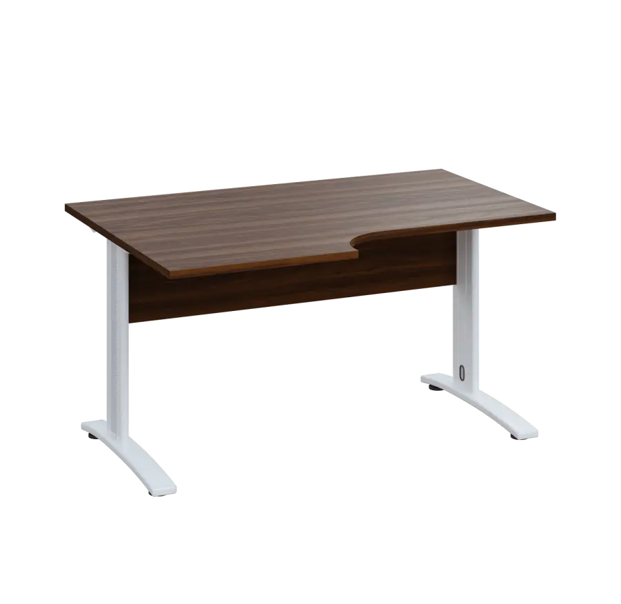 LKR 28 - 146 stůl kancelářský, rohový, levý, kovová podnož bílá, deska 25 mm, široký 1400 mm, ořech královský