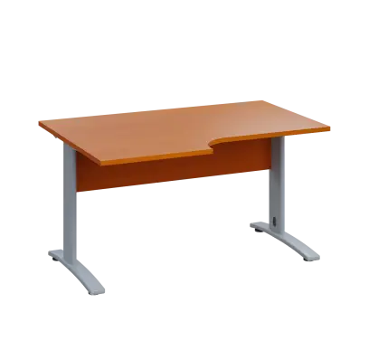 LKR 28 - 146 stůl kancelářský, rohový, levý, kovová podnož stříbrná, deska 25 mm, široký 1400 mm, třešeň šumavská