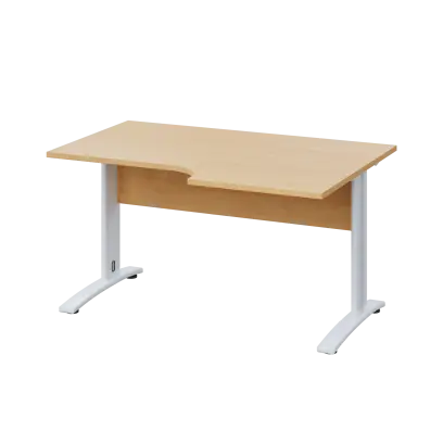LKR 28 - 146 stůl kancelářský, rohový, pravý, kovová podnož bílá, deska 25 mm, široký 1400 mm, javor horský