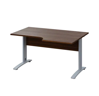 LKR 28 - 146 stůl kancelářský, rohový, pravý, kovová podnož stříbrná, deska 25 mm, široký 1400 mm, ořech královský