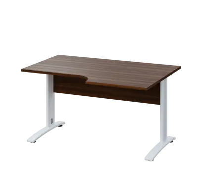 LKR 28 - 146 stůl kancelářský, rohový, pravý, kovová podnož bílá, deska 25 mm, široký 1400 mm, ořech královský