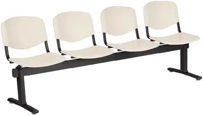 VINCENZA - 4, plastová lavice do čekárny, 4-sedák, krémová, kostra černá