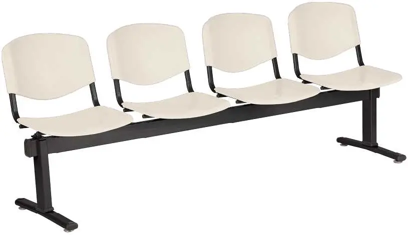VINCENZA - 4, plastová lavice do čekárny, 4-sedák, krémová, kostra černá