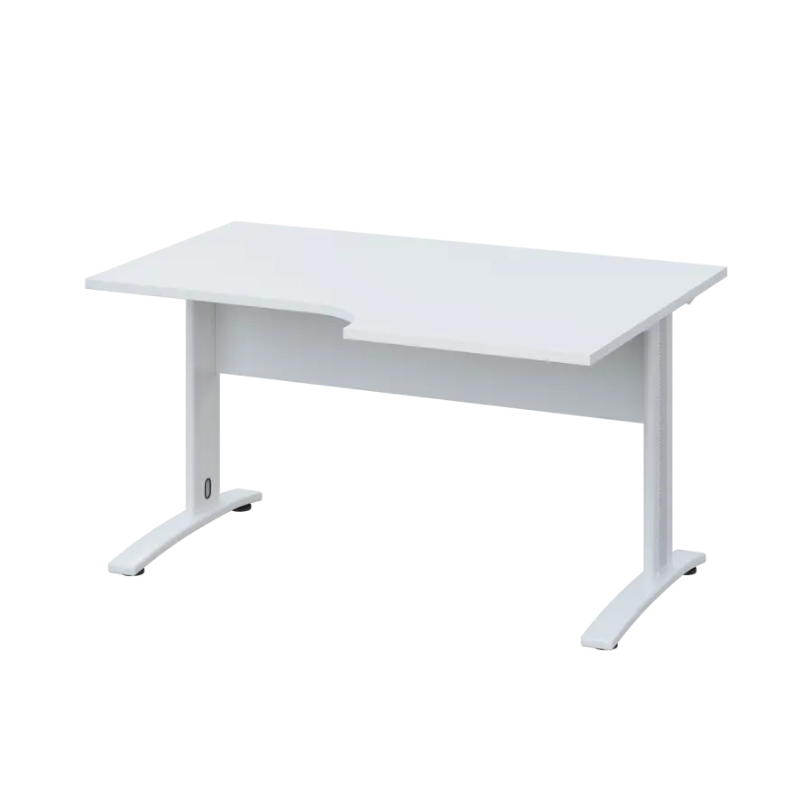 LKR 28 - 146 stůl kancelářský, rohový, pravý, kovová podnož bílá, deska 25 mm, široký 1400 mm, bílá