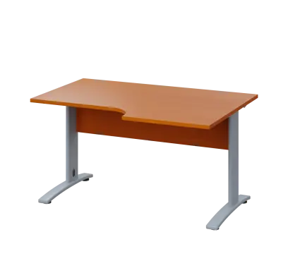 LKR 28 - 146 stůl kancelářský, rohový, pravý, kovová podnož stříbrná, deska 25 mm, široký 1400 mm, třešeň šumavská