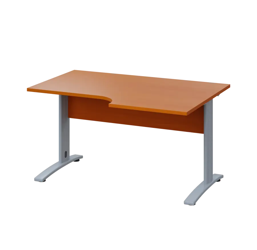 LKR 28 - 146 stůl kancelářský, rohový, pravý, kovová podnož stříbrná, deska 25 mm, široký 1400 mm, třešeň šumavská