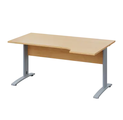 LKR 28 - 164 stůl kancelářský, rohový, pravý, kovová podnož stříbrná, deska 25 mm, široký 1600 mm, javor horský