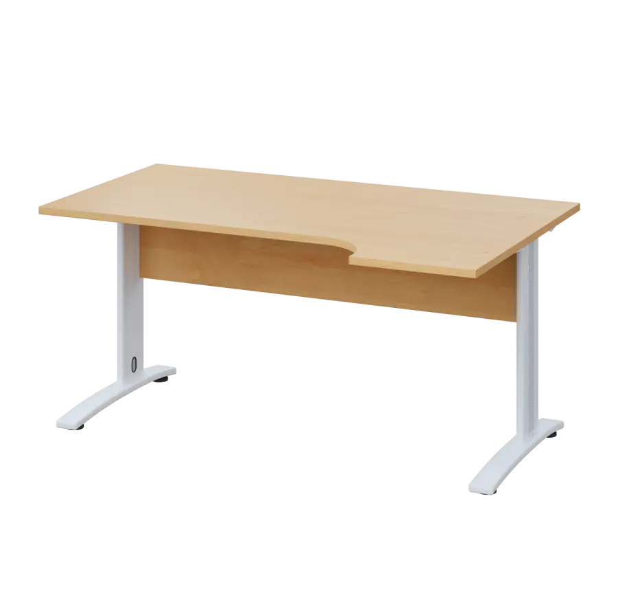 LKR 28 - 164 stůl kancelářský, rohový, pravý, kovová podnož bílá, deska 25 mm, široký 1600 mm, javor horský