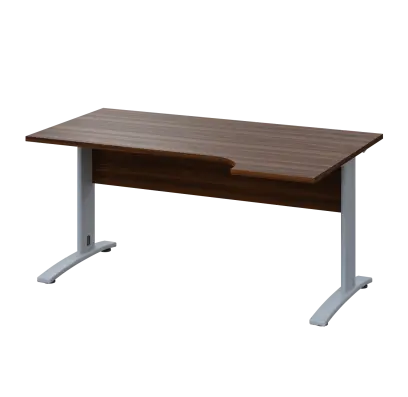 LKR 28 - 164 stůl kancelářský, rohový, pravý, kovová podnož stříbrná, deska 25 mm, široký 1600 mm, ořech královský