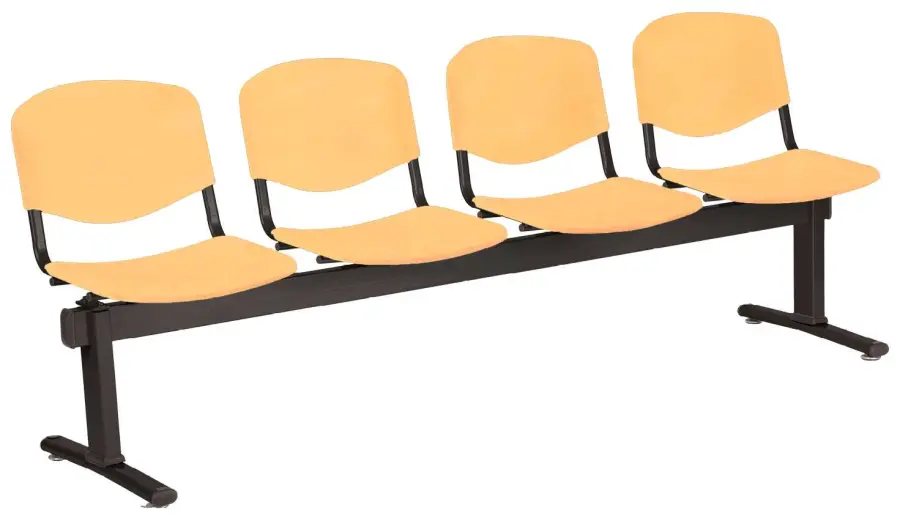 VINCENZA - 4, plastová lavice do čekárny, 4-sedák, meruňková, kostra černá