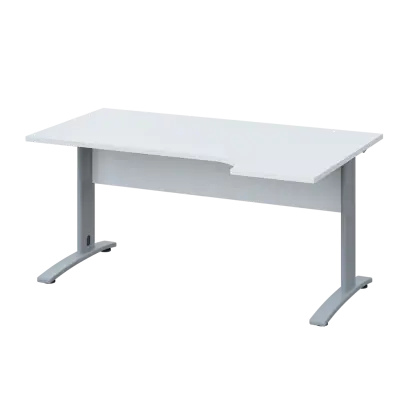 LKR 28 - 164 stůl kancelářský, rohový, pravý, kovová podnož stříbrná, deska 25 mm, široký 1600 mm, bílá