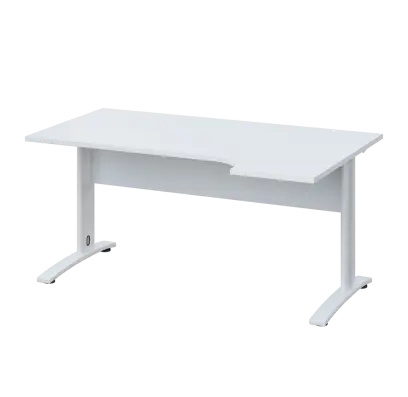 LKR 28 - 164 stůl kancelářský, rohový, pravý, kovová podnož bílá, deska 25 mm, široký 1600 mm, bílá