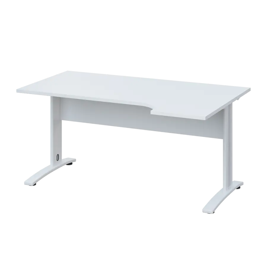LKR 28 - 164 stůl kancelářský, rohový, pravý, kovová podnož bílá, deska 25 mm, široký 1600 mm, bílá