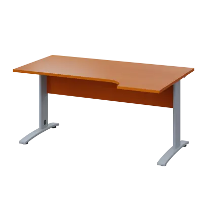 LKR 28 - 164 stůl kancelářský, rohový, pravý, kovová podnož stříbrná, deska 25 mm, široký 1600 mm, třešeň šumavská