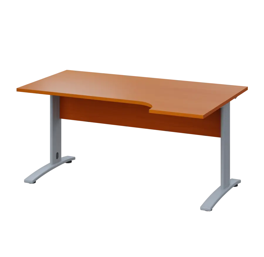 LKR 28 - 164 stůl kancelářský, rohový, pravý, kovová podnož stříbrná, deska 25 mm, široký 1600 mm, třešeň šumavská