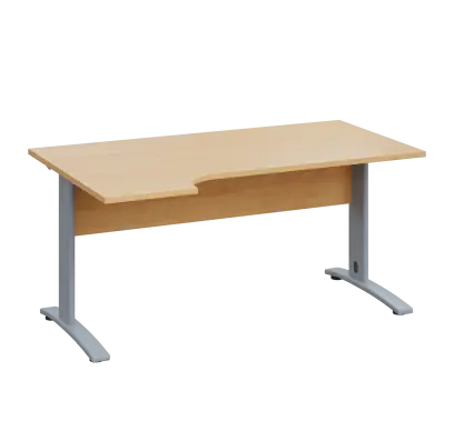 LKR 28 - 164 stůl kancelářský, rohový, levý, kovová podnož stříbrná, deska 25 mm, široký 1600 mm, javor horský