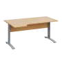 LKR 28 - 164 stůl kancelářský, rohový, levý, kovová podnož stříbrná, deska 25 mm, široký 1600 mm, javor horský