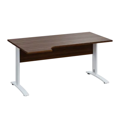 LKR 28 - 164 stůl kancelářský, rohový, levý, kovová podnož bílá, deska 25 mm, široký 1600 mm, ořech královský