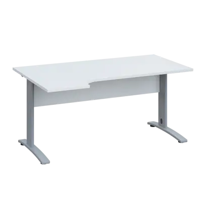 LKR 28 - 164 stůl kancelářský, rohový, levý, kovová podnož stříbrná, deska 25 mm, široký 1600 mm, bílá