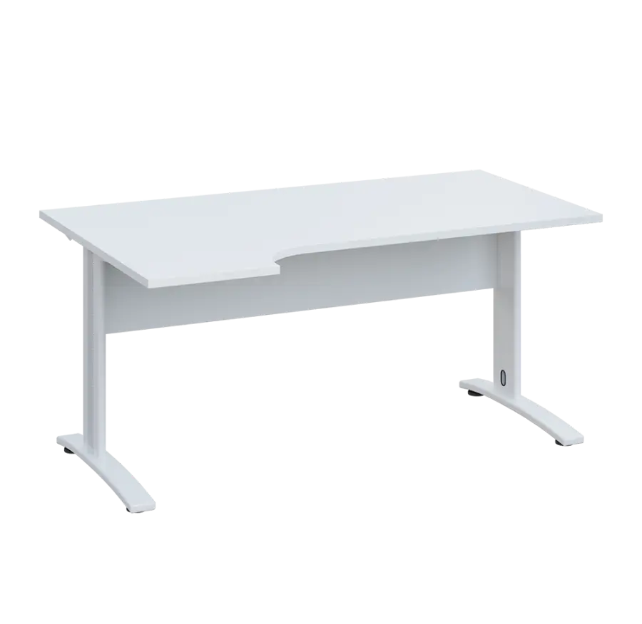 LKR 28 - 164 stůl kancelářský, rohový, levý, kovová podnož bílá, deska 25 mm, široký 1600 mm, bílá