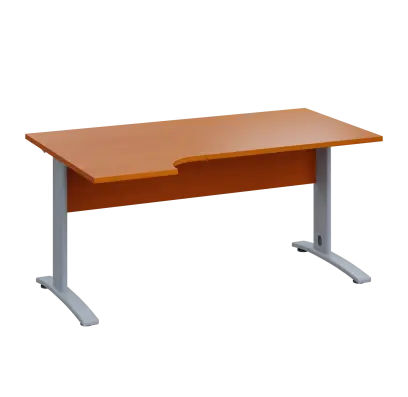 LKR 28 - 164 stůl kancelářský, rohový, levý, kovová podnož stříbrná, deska 25 mm, široký 1600 mm, třešeň šumavská