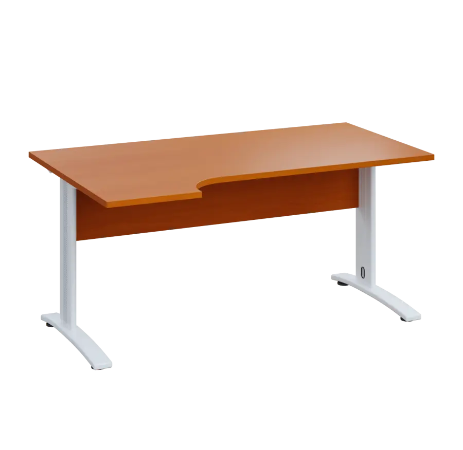 LKR 28 - 164 stůl kancelářský, rohový, levý, kovová podnož bílá, deska 25 mm, široký 1600 mm, třešeň šumavská