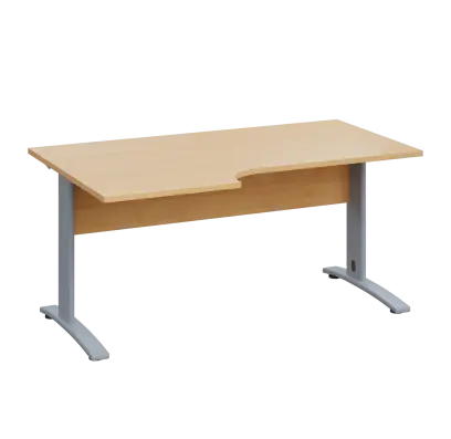 LKR 28 - 166 stůl kancelářský, rohový, levý, kovová podnož stříbrná, deska 25 mm, široký 1600 mm, javor horský