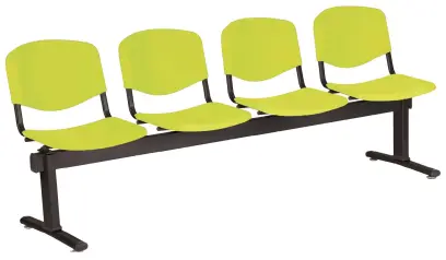VINCENZA - 4, plastová lavice do čekárny, 4-sedák, pistaciová, kostra černá