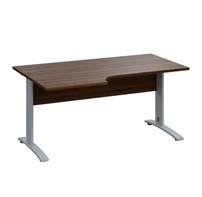 LKR 28 - 166 stůl kancelářský, rohový, levý, kovová podnož stříbrná, deska 25 mm, široký 1600 mm, ořech královský