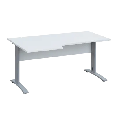 LKR 28 - 166 stůl kancelářský, rohový, levý, kovová podnož stříbrná, deska 25 mm, široký 1600 mm, bílá