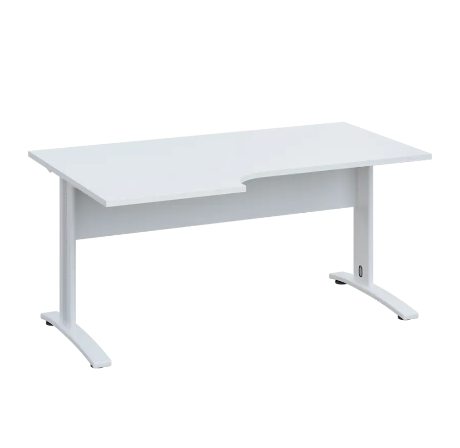 LKR 28 - 166 stůl kancelářský, rohový, levý, kovová podnož bílá, deska 25 mm, široký 1600 mm, bílá