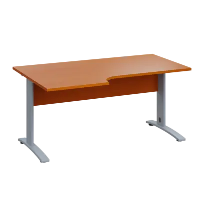 LKR 28 - 166 stůl kancelářský, rohový, levý, kovová podnož stříbrná, deska 25 mm, široký 1600 mm, třešeň šumavská