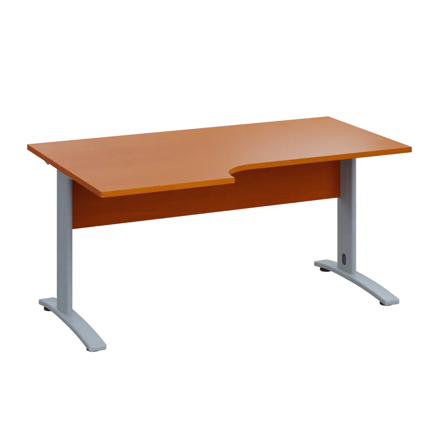 LKR 28 - 166 stůl kancelářský, rohový, levý, kovová podnož stříbrná, deska 25 mm, široký 1600 mm, třešeň šumavská