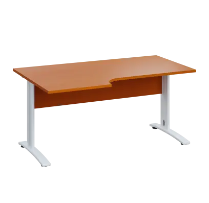 LKR 28 - 166 stůl kancelářský, rohový, levý, kovová podnož bílá, deska 25 mm, široký 1600 mm, třešeň šumavská