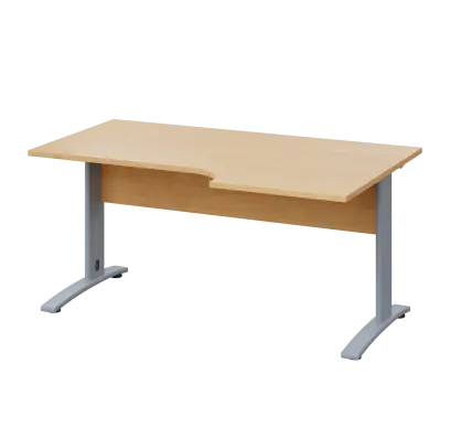 LKR 28 - 166 stůl kancelářský, rohový, pravý, kovová podnož stříbrná, deska 25 mm, široký 1600 mm, javor horský