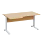 LKR 28 - 166 stůl kancelářský, rohový, pravý, kovová podnož bílá, deska 25 mm, široký 1600 mm, javor horský