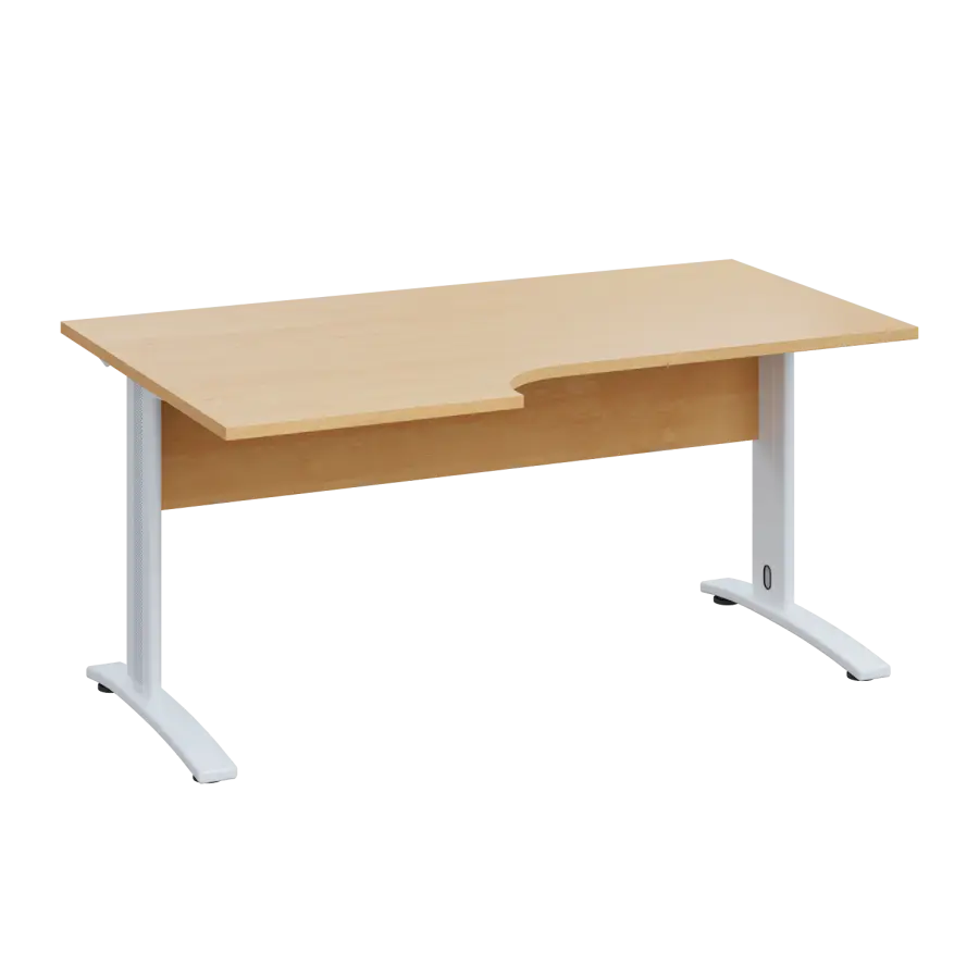 LKR 28 - 166 stůl kancelářský, rohový, pravý, kovová podnož bílá, deska 25 mm, široký 1600 mm, javor horský