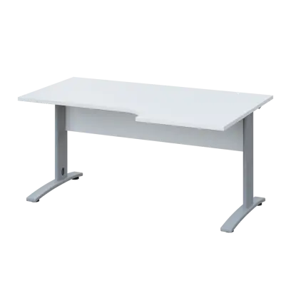 LKR 28 - 166 stůl kancelářský, rohový, pravý, kovová podnož stříbrná, deska 25 mm, široký 1600 mm, bílá