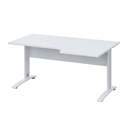 LKR 28 - 166 stůl kancelářský, rohový, pravý, kovová podnož bílá, deska 25 mm, široký 1600 mm, bílá