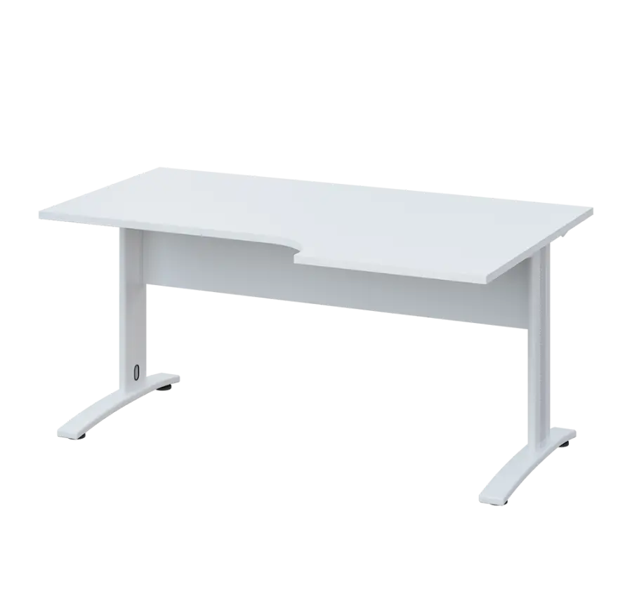 LKR 28 - 166 stůl kancelářský, rohový, pravý, kovová podnož bílá, deska 25 mm, široký 1600 mm, bílá