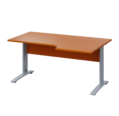 LKR 28 - 166 stůl kancelářský, rohový, pravý, kovová podnož stříbrná, deska 25 mm, široký 1600 mm, třešeň šumavská