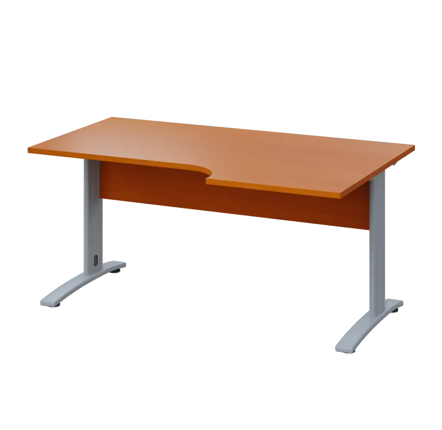 LKR 28 - 166 stůl kancelářský, rohový, pravý, kovová podnož stříbrná, deska 25 mm, široký 1600 mm, třešeň šumavská