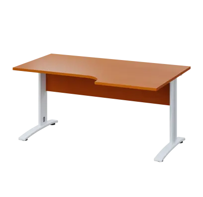 LKR 28 - 166 stůl kancelářský, rohový, pravý, kovová podnož bílá, deska 25 mm, široký 1600 mm, třešeň šumavská