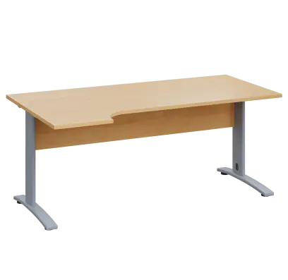 LKR 28 - 184 stůl kancelářský, rohový, levý, kovová podnož stříbrná, deska 25 mm, široký 1800 mm, javor horský