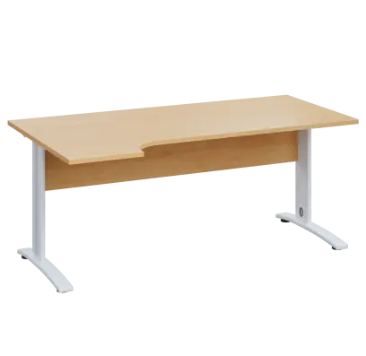 LKR 28 - 184 stůl kancelářský, rohový, levý, kovová podnož bílá, deska 25 mm, široký 1800 mm, javor horský