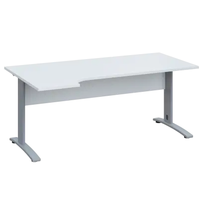 LKR 28 - 184 stůl kancelářský, rohový, levý, kovová podnož stříbrná, deska 25 mm, široký 1800 mm, bílá