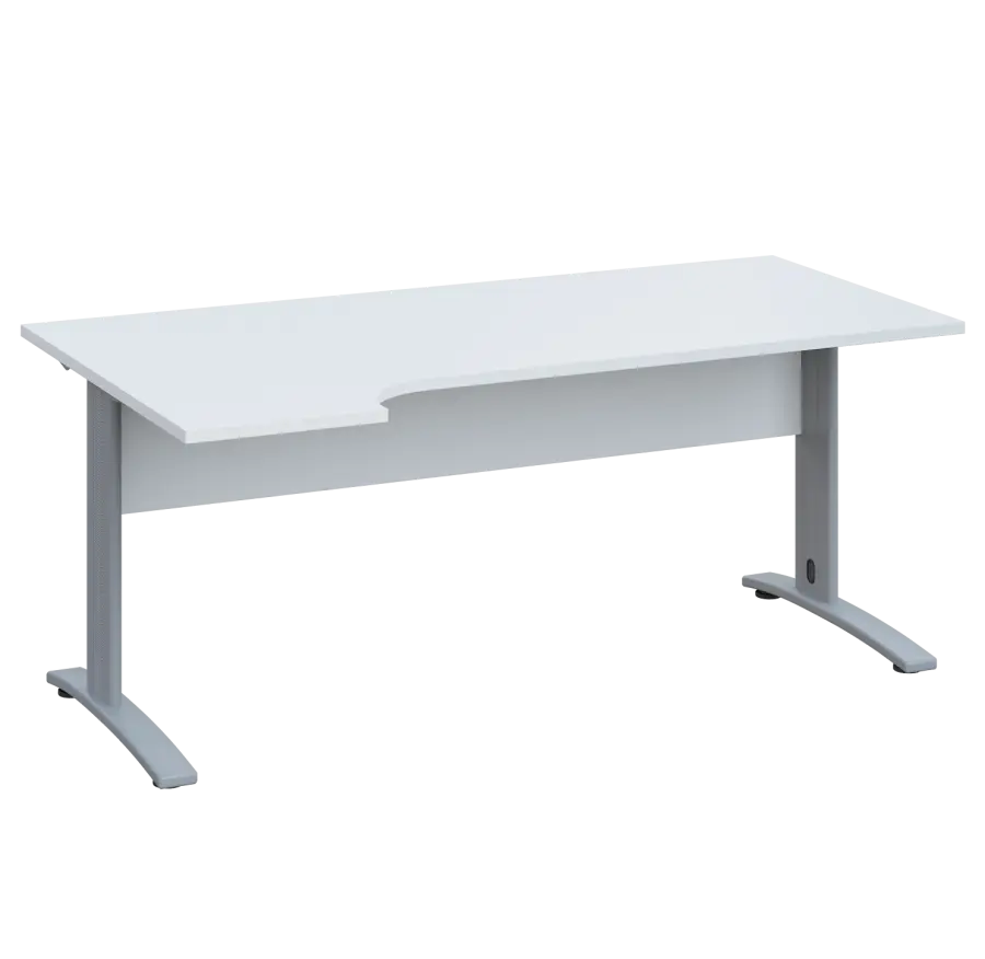 LKR 28 - 184 stůl kancelářský, rohový, levý, kovová podnož stříbrná, deska 25 mm, široký 1800 mm, bílá