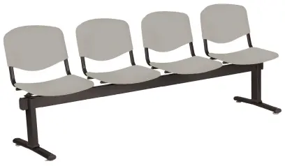 VINCENZA - 4, plastová lavice do čekárny, 4-sedák, šedá, kostra černá